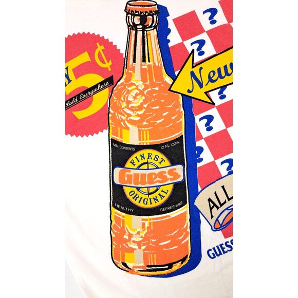 Vintage Guess Originals Graphic T-Shirt Orange Soda Bottle White Finest Snack - Picture 3 of 9